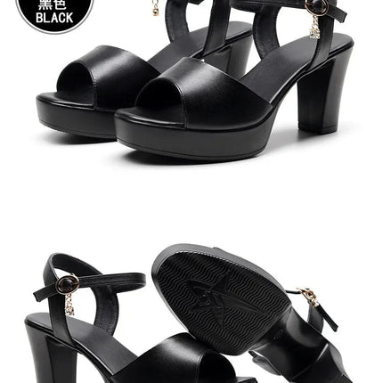Size 32-43 2024 Genuine Leather Fashion Fish Mouth Women'S High Heel Summer Shoes Dress Sandals Female Woman Sandals Platform PlatiNum