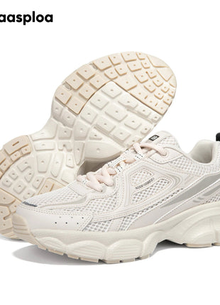 Baasploa Women Running Shoes Lightweight Breathable Sport Shoes Female Comfort White Casual Sneakers Height Increase Cushioning PlatiNum