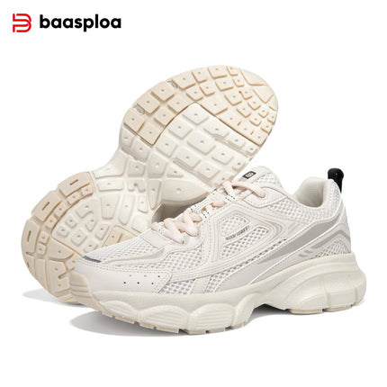 Baasploa Women Running Shoes Lightweight Breathable Sport Shoes Female Comfort White Casual Sneakers Height Increase Cushioning PlatiNum