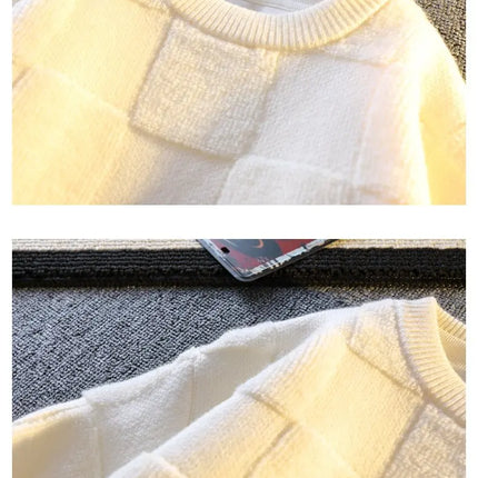 Warm Knit Sweater Autumn Winter Brand Clothing Mens Women Knitting Sweater Loose Fashion Plaid Male Long Sleeve Knitted Pullover