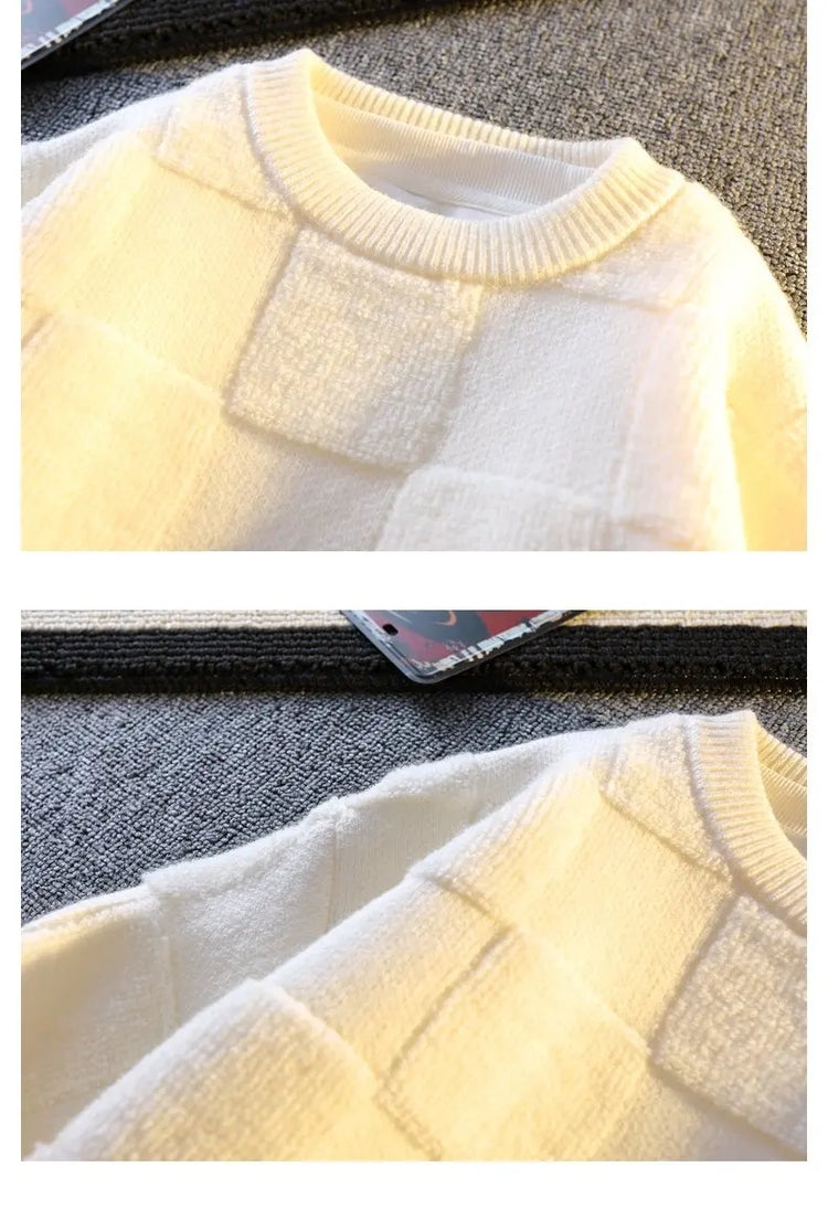 Warm Knit Sweater Autumn Winter Brand Clothing Mens Women Knitting Sweater Loose Fashion Plaid Male Long Sleeve Knitted Pullover