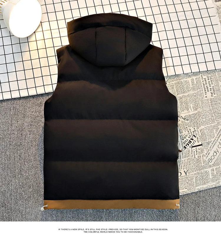 New Hooded Casual Men Waistcoat Comfortable Warm Zipper Male Sleeveless Jackets Solid Color Windproof Clothing for Men Spring