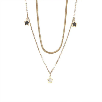 316L Stainless Steel Multilayer Chain Star Charm Necklace Bracelet For Women New Trend Jewelry Set Girls Party Gifts PlatiNum