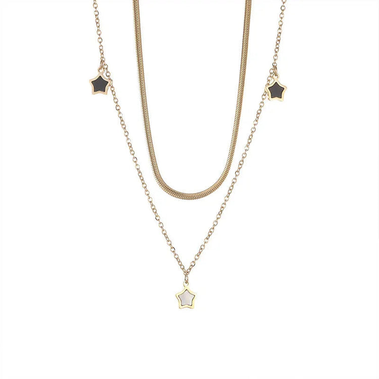 316L Stainless Steel Multilayer Chain Star Charm Necklace Bracelet For Women New Trend Jewelry Set Girls Party Gifts PlatiNum