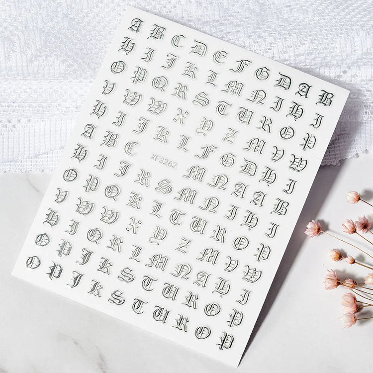 1PC 26-English Alphabet Number 3D Self-adhesive Nail Art Decal Sticker Word Small Letter Nail Decals Sticker Manicure Decoration