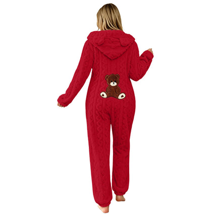 Animal Kigurumi Costume Cute Bear Onesie For Women Men Adult Cartoon Animal Pajamas Winter Soft Warm Fleece Hooded Sleepwear