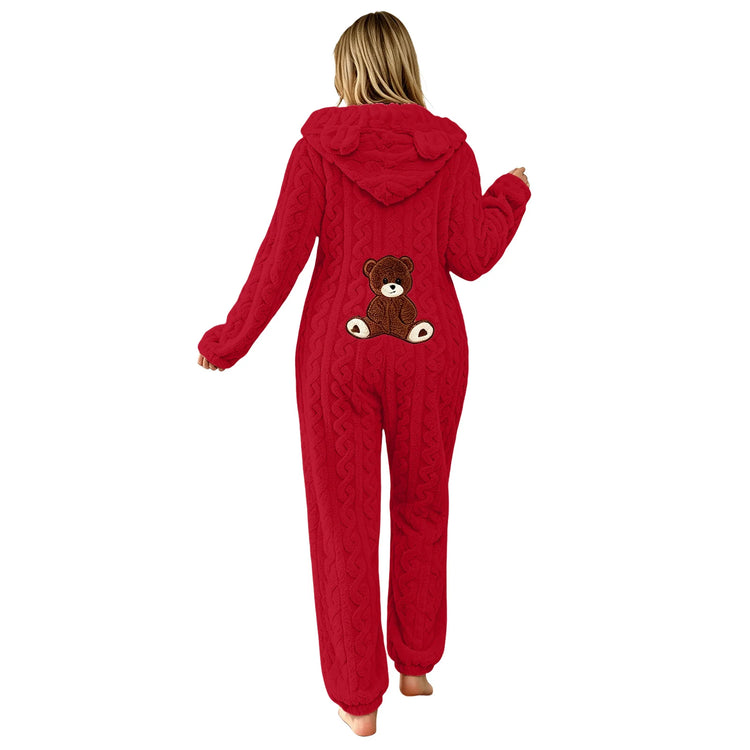 Animal Kigurumi Costume Cute Bear Onesie For Women Men Adult Cartoon Animal Pajamas Winter Soft Warm Fleece Hooded Sleepwear