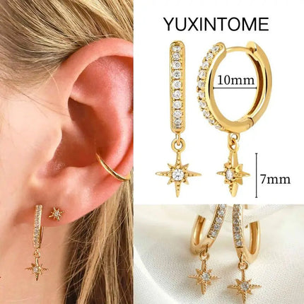 White Color Zircon Hoop Earrings 925 Sterling Silver Needle Cross/Star/Flower/Water Drop Pendant Gold Earrings Luxury Jewelry PlatiNum