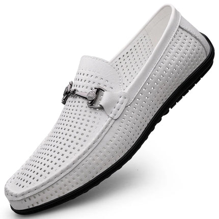Mocassini di lusso da uomo estivi Scarpe slip on in pelle Mocassini traspiranti bianchi Scarpe casual Mocasines Hombre