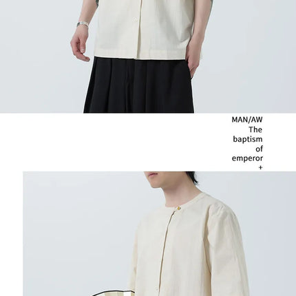 Camicie in Lino Stile Cinese per Uomo, Top Retrò Comodo Stile Tang, Camicie a Maniche Corte Tinta Unita per Kung Fu e Tai Chi