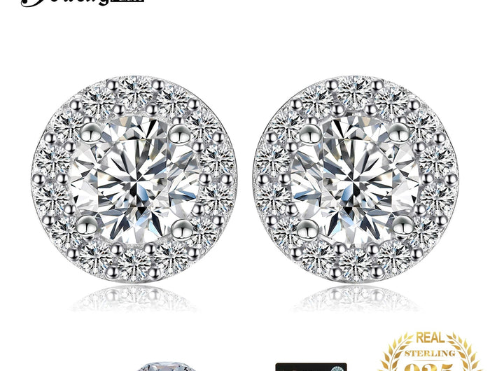 JewelryPalace Moissanite D Color Total 1ct Round 925 Sterling Silver Halo Stud Earrings for Woman Yellow Gold Rose Gold Plated PlatiNum