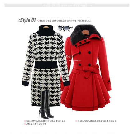 women woolen coat 2026 New fitted mid-length woolen coat double-breasted thickened overcoat + belt women's clothing