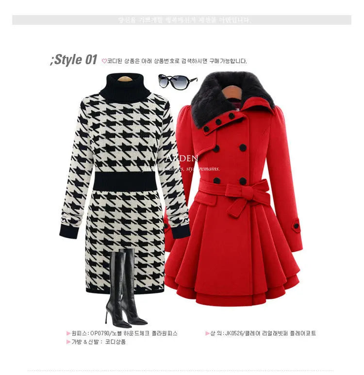 women woolen coat 2026 New fitted mid-length woolen coat double-breasted thickened overcoat + belt women's clothing