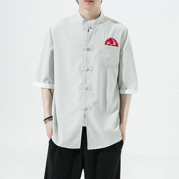 Camicie Retrò da Uomo Ricamate Stile Kung Fu Tai Chi, Camicie Casual a Maniche Corte, Stile Cinese in Lino Traspirante e Cotone per Uomo