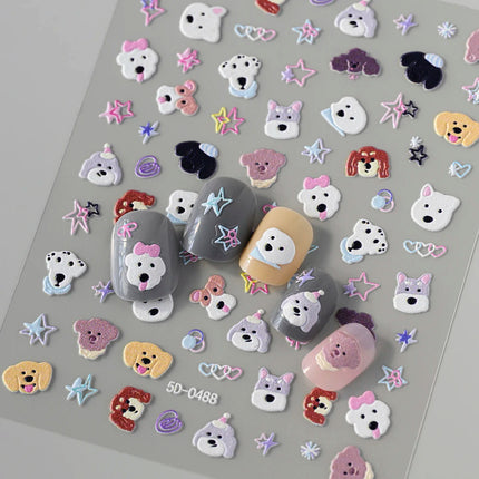 1Pcs 5D Lovely Dog/Cat Nail Art Stickers Cartoon Puppy Kitten Pet Animal Adhesive Nail Decals Y2K Manicure Decorations Sliders &