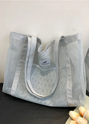 Borsa tote da donna in rete trasparente, borsa a tracolla portatile alla moda multifunzionale per lo shopping, viaggi, spiaggia estiva