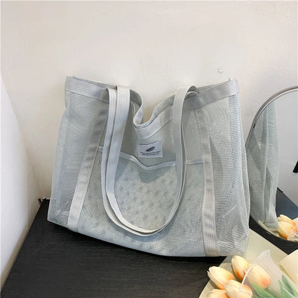 Borsa tote da donna in rete trasparente, borsa a tracolla portatile alla moda multifunzionale per lo shopping, viaggi, spiaggia estiva
