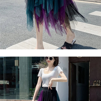 Tutu estivo gonna donna Harajuku Casual Tulle Bottom Jupe Femme Faldas moda vita alta Midi Mesh gonne abbigliamento donna Saia