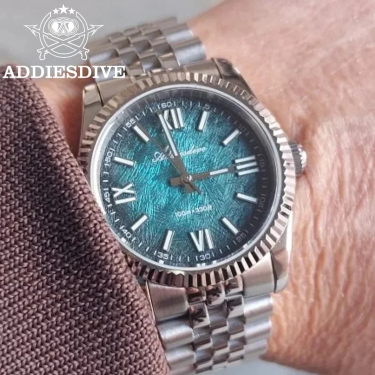 ADDIESDIVE 36mm AD2512 Watch For Men BGW9 Luminous Jubilee Strap 100m Waterproof Sapphire Glass VH31 Movement Quartz Watch Reloj