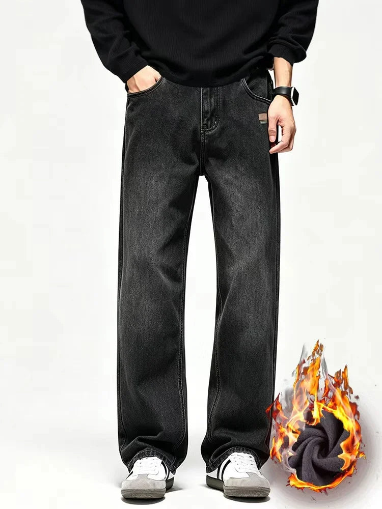 American Retro Jeans Men's 2026 Autumn and Winter with Plush New Trendy Brand High Street Casual Loose Straight Leg Long Pants