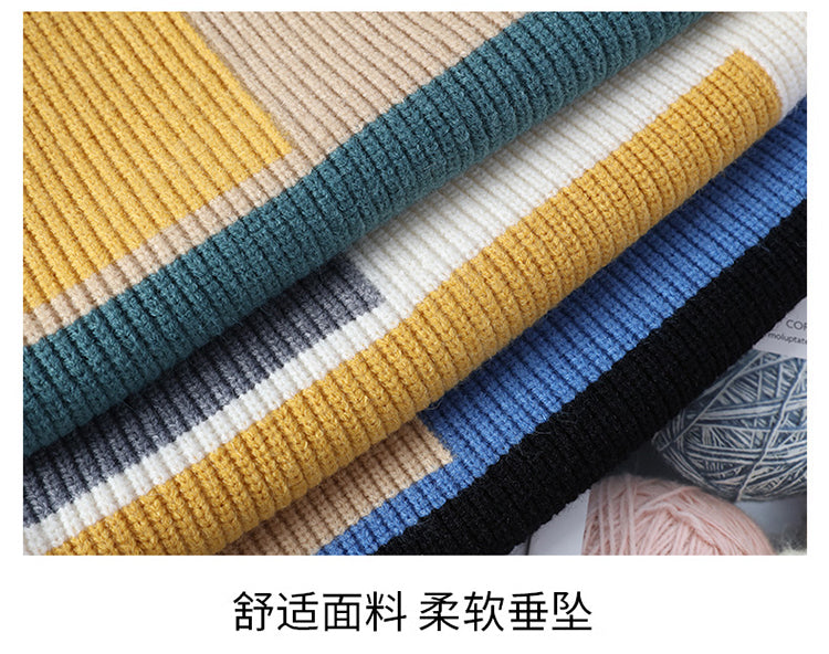 Color Matching Winter Knitted Sweater High-quality New Pullover Loose and Warm Thick Street Autumn Wool 2023 New
