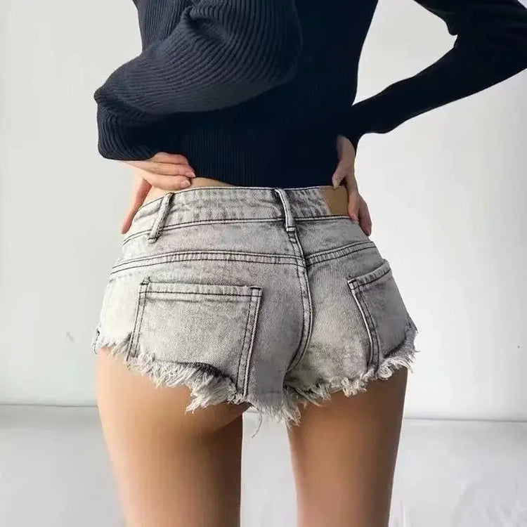 Summer Sexy Low Rise Denim Shorts Women High Elastic Butt Lifting Hot Pants Beach Triangle Shorts Fashion Stretchy Jeans Shorts PlatiNum