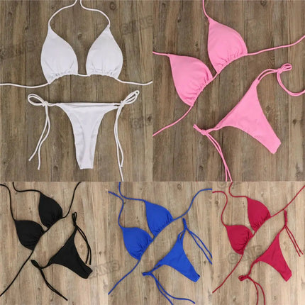 Moda tinta unita Sexy perizoma perizoma Backless Split costume da bagno costume da bagno brasiliano costumi da bagno Bikini Set platinumshop