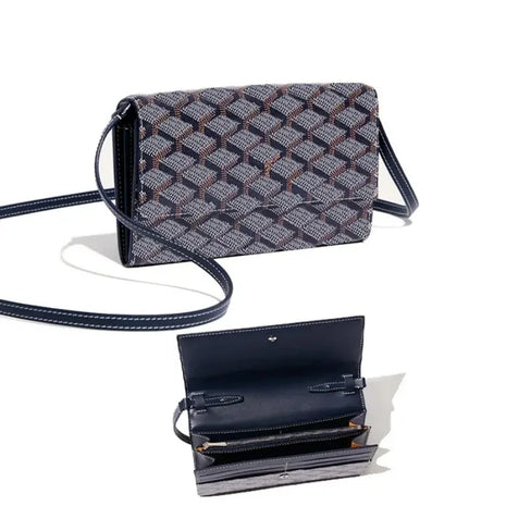 Borsa a Tracolla Lunga Vintage con Stampa a Reticolo, Portafoglio Multistrato con Scomparti per Banconote, Tracolla Sottile Regolabile, Borsa a Mano Portatile da Donna per Uso Quotidiano