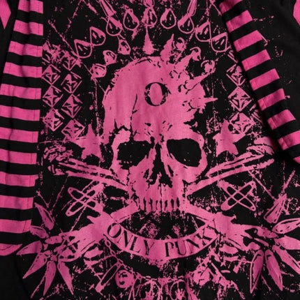 2026 Dark Pink Black Punk Skeleton Printed Striped Sleeve Hoodie Street Style Women's Zipper Cardigan Wholesale