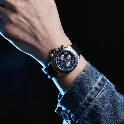 PAGANI DESIGN Nuovo Orologio da Polso al Quarzo da Uomo con Quadrante in Meteorite, Vetro Zaffiro, Cronografo, Impermeabile 100m, in Acciaio Inossidabile