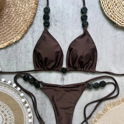 Costume da bagno bikini sexy con perline 2026 da donna, set bikini halter con scollo a V, abbigliamento da spiaggia estivo platinumshop