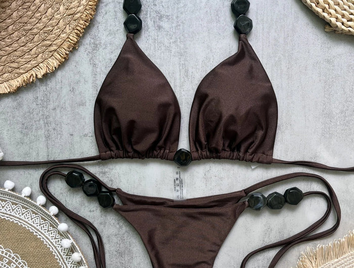Costume da bagno bikini sexy con perline 2026 da donna, set bikini halter con scollo a V, abbigliamento da spiaggia estivo platinumshop