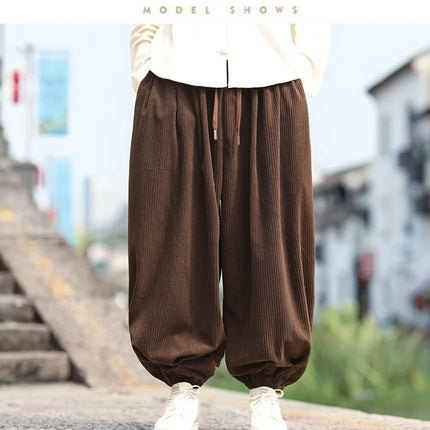 Nuovi pantaloni di velluto a coste da uomo streetwear moda pantaloni lanterna allentati uomo pantaloni stile harem retrò pantaloni casual con cavallo grande uomo taglie forti5XL