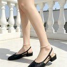 Scarpe Slingback in Vera Pelle con Tacco Basso, Décolleté con Punta Quadrata e Tacco Spesso, Design di Marca per Calzature Femminili