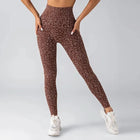 Women's Seamless Leopard Print Yoga Pants with Hip Lifting and High Waist Fitness Pants with High Elasticity PlatiNum