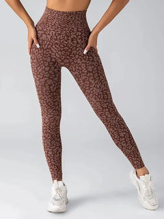 Women's Seamless Leopard Print Yoga Pants with Hip Lifting and High Waist Fitness Pants with High Elasticity