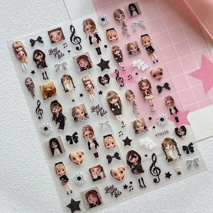 1/5Pcs Chibi Character Ragdoll Cute Anime Cartoon Nail Stickers Kawii Nail Art Weeb Cartoon Relief Self Adhesive Decal S