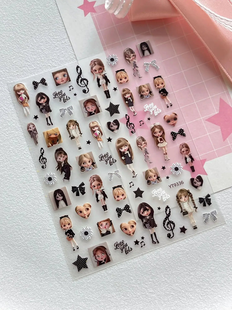 1/5Pcs Chibi Character Ragdoll Cute Anime Cartoon Nail Stickers Kawii Nail Art Weeb Cartoon Relief Self Adhesive Decal S