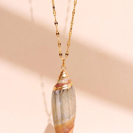 Retro Gold-Tone Shell Pendant Necklace Unique Layered DIY Fashion Jewelry for Women Perfect for Beach Vacations Gift Idea PlatiNum
