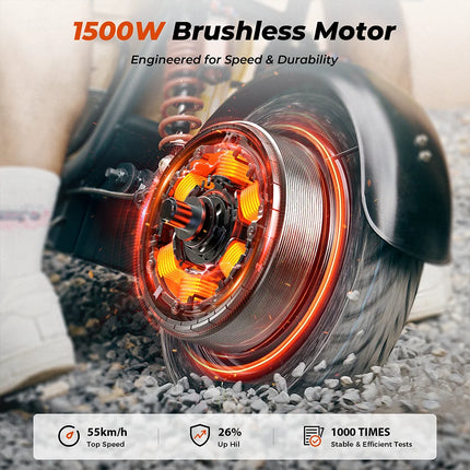 Monopattino Elettrico iScooter DX5 1500W, Batteria 48V 15.6Ah, Velocità Massima 55km/h, Autonomia 60-72km, Pneumatici da 15 Pollici con NFC