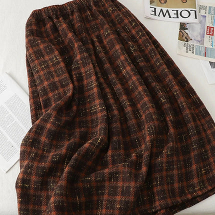 Art Mori Girls Woolen Skirts New 2025 Autumn Winter Basics Woman Cute Sweet Japanese Preppy Style Retro Vintage Long Plaid Skirt PlatiNum