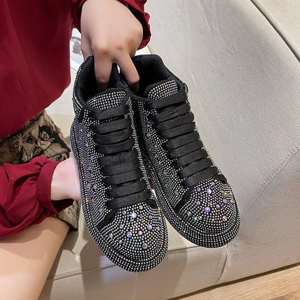 Designer Platform Sneakers Full Diamond Luxury Shoes Versatile Flat Bottom High-top Casual Skateboard Shoes Zapatos De Mujer