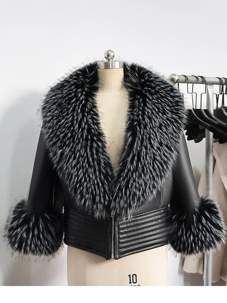 ZADORIN Luxury Winter Faux Raccoon Fur Coat Woman Short Faux Sheepskin Leather Jacket Warm Fur Lined Elegant Woman Clothes Tops