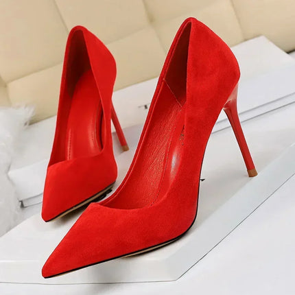 Donne 9 cm Tacchi alti Festa quotidiana Décolleté in pelle scamosciata colorata Scarpins femminili Stiletto Banchetto serale Rosso Giallo Scarpe Plus Size 34-43