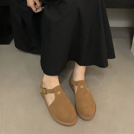 DIMANYU Women's Retro Roman Baotou Sandals, New Summer 2026 Models, Frosted Genuine Leather, Women's Flat Shoes, Perforated Sandals