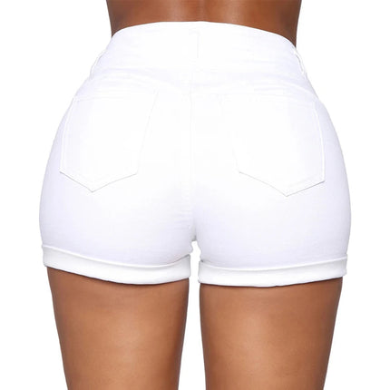 Liooil Cotton Stretchy High Waist Jean Shorts Woman Summer 2023 Casual Sweat With Pocket Zipper White Black Cuffed Denim Shorts PlatiNum