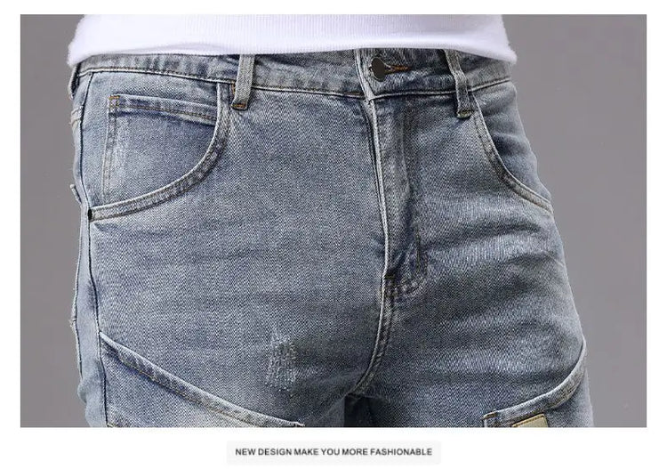 Men's Casual Jeans Vintage Straight Leg Elastic Slim Fit Autumn Winter Sweatpants Trousers Skinny Y2k Jeans Men's Cargo Pants