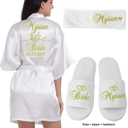 Logo personalizzato Data di matrimonio Nome Accappatoio Abito da sposa in seta sintetica Sposa Damigella d'onore Abiti da sposa Donna Bachelorette Preparewear platinumshop