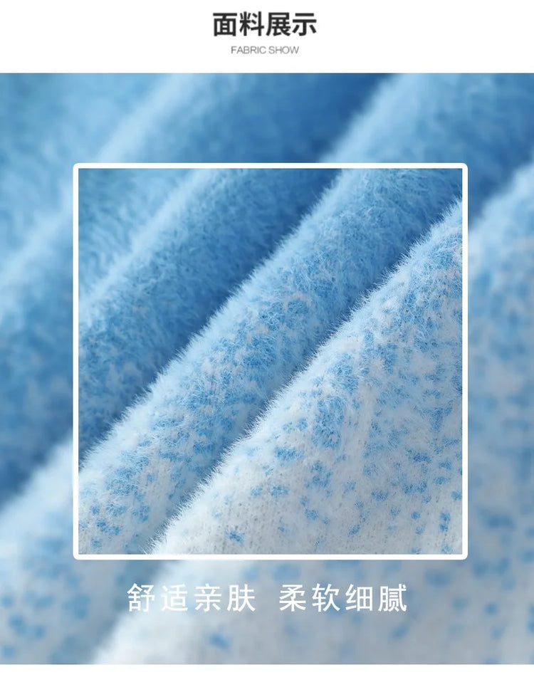 Imitation Mink Sweater for Men's Gradient Knitted Sweater for Couples Round Neck Thickened Warm Casual Pullover