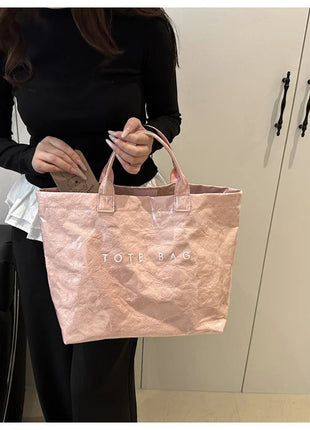 Tote Bag, Retro Letter, Casual Versatile Handbag, Minimalist Transparent, Simple, Commuter, Large-capacity Bag for Women PlatiNum